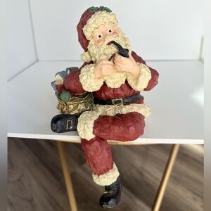 Vintage Santa Figurine with Pipe Sitting on Shelf‎ Christmas Holiday